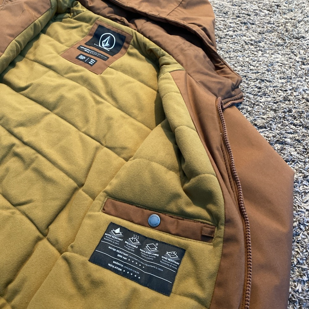 Volcom Hernan Jacket Mens Medium Brown Heavy Weight Hooded Water Resistant Coat - Picture 6 of 10